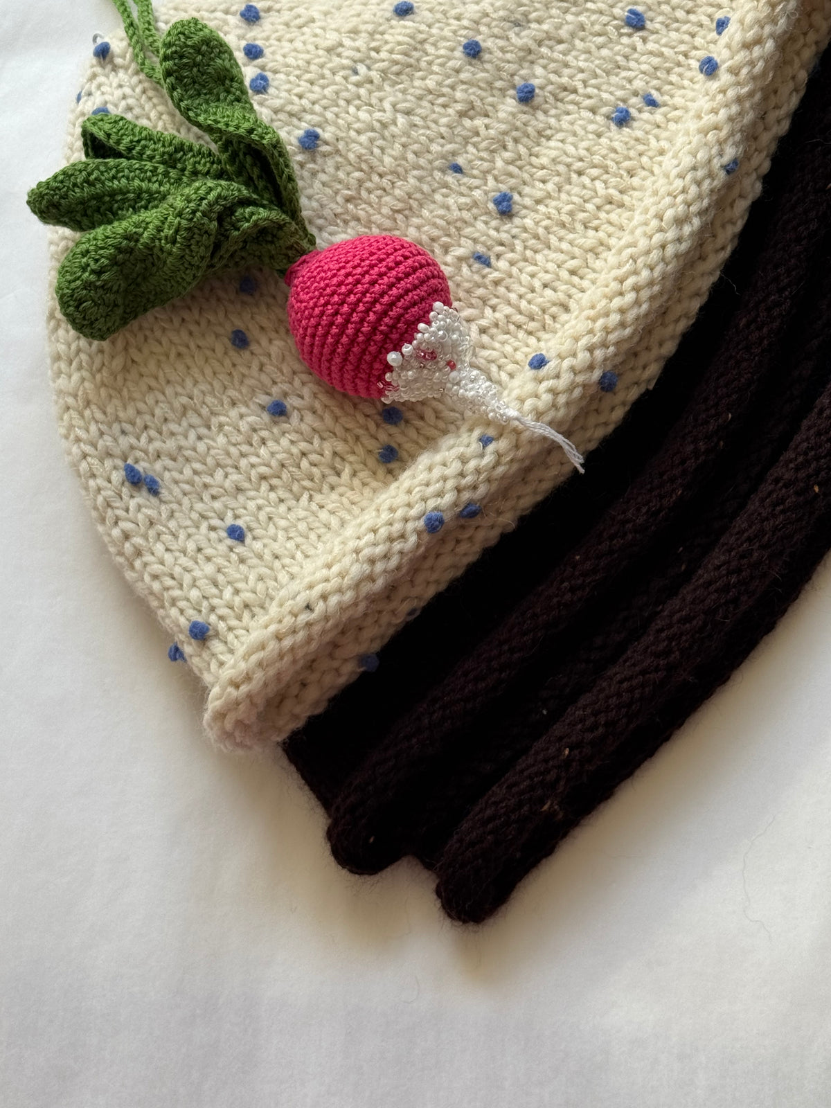 Hand-crocheted radish charm Beaded