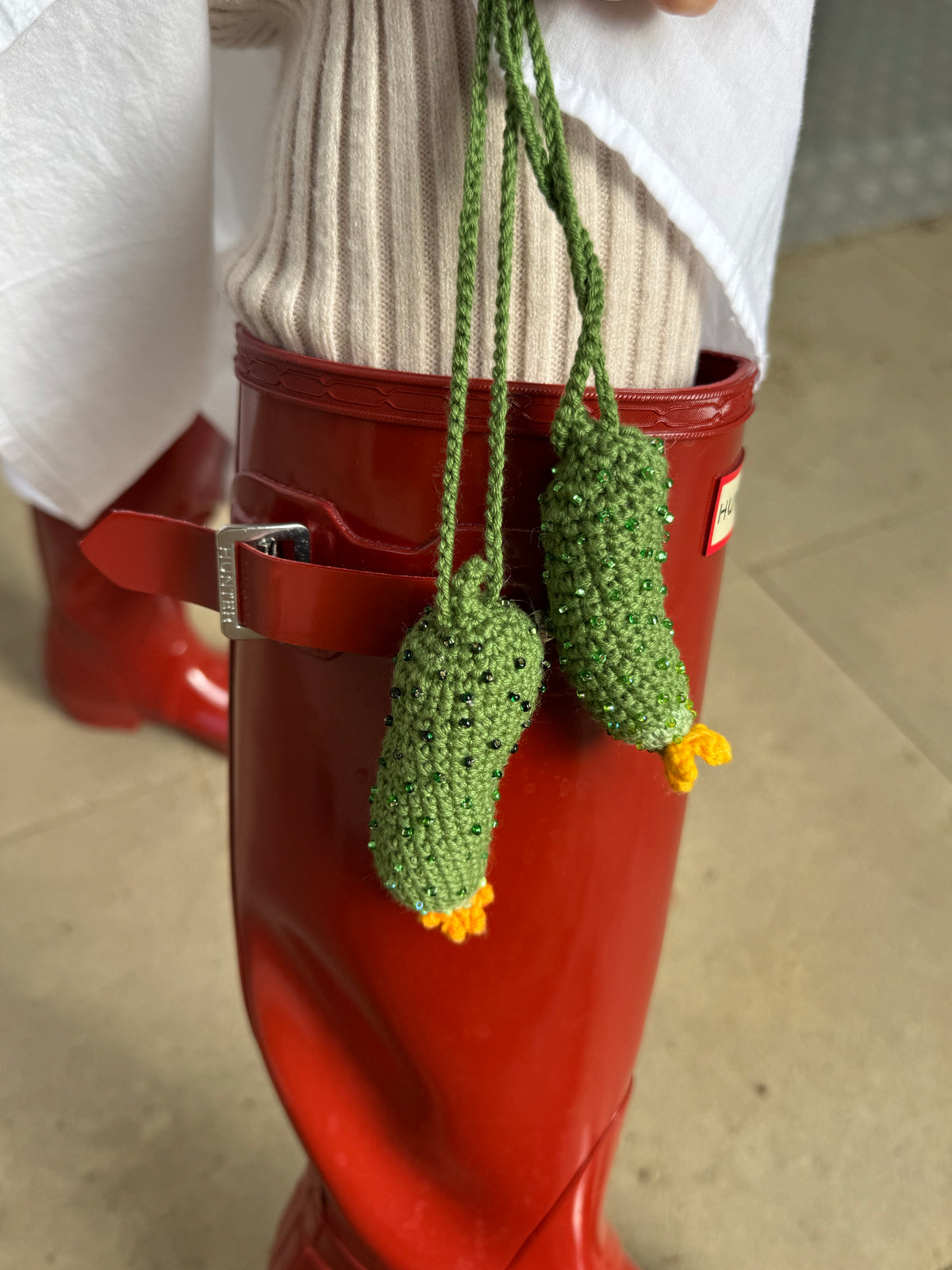 Hand-crocheted cucumber charm beaded