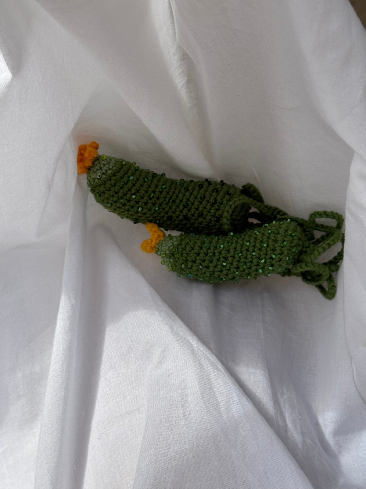 Hand-crocheted cucumber charm beaded