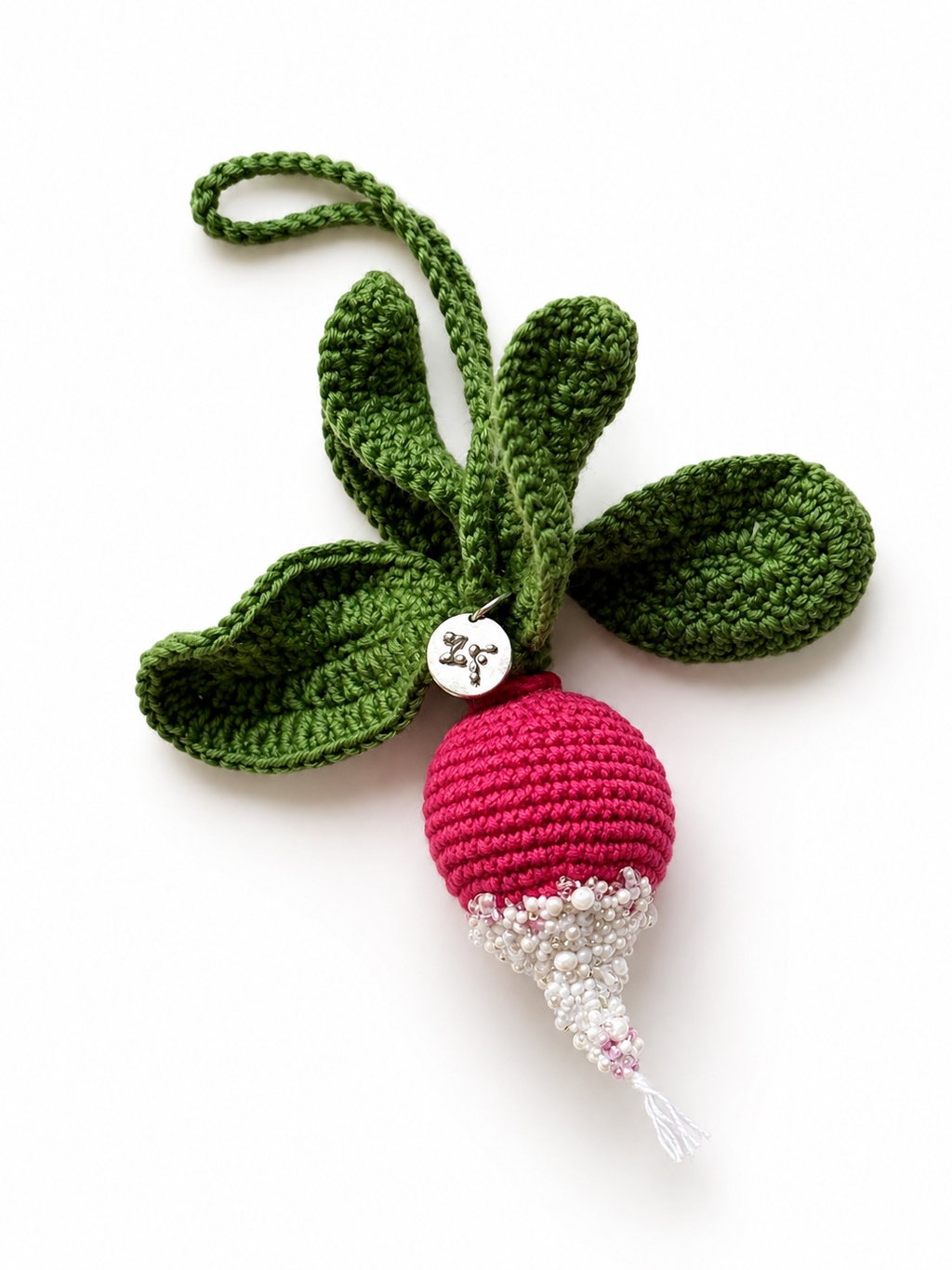 Hand-crocheted radish charm Beaded