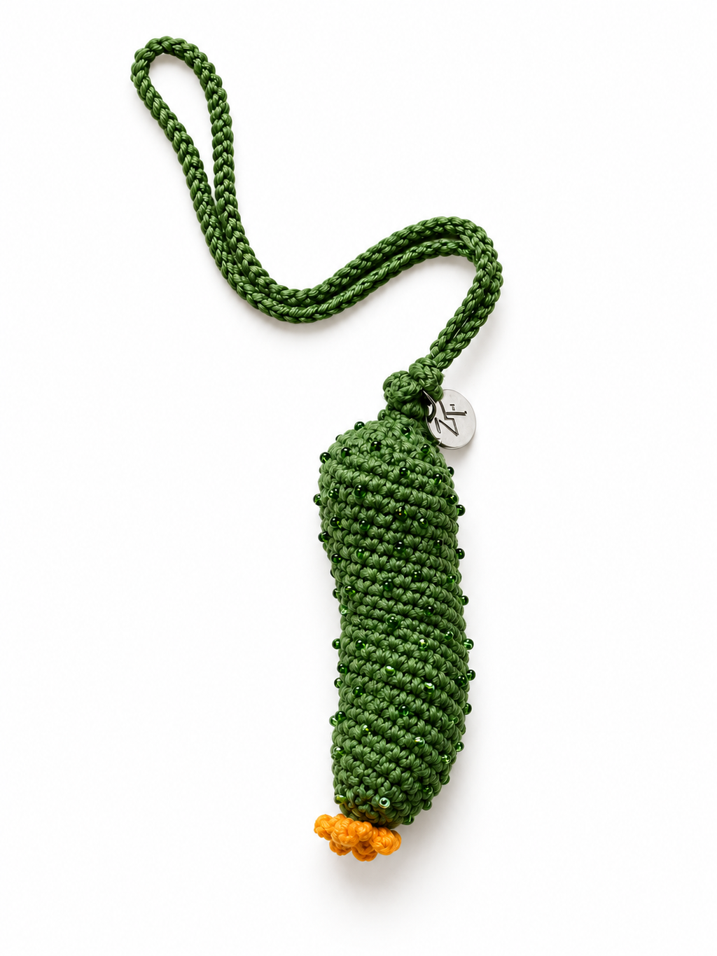 Hand-crocheted cucumber charm beaded