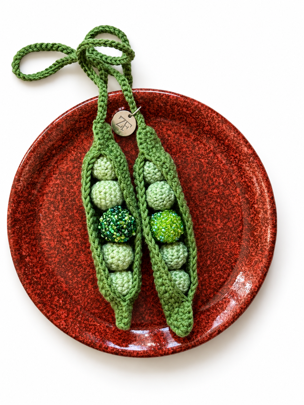 Green Pea Charm no.5 Beaded